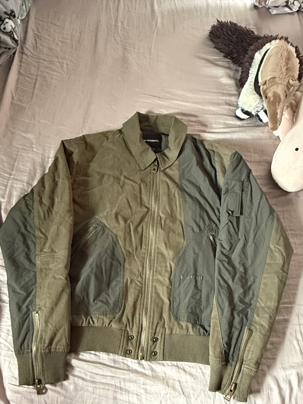 Eleven Paris Olive Two-Tone Bomber Jacket